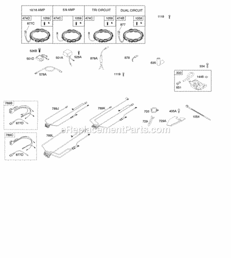 Alternator Ignition Diagram and Parts List for  Briggs and Stratton Engine